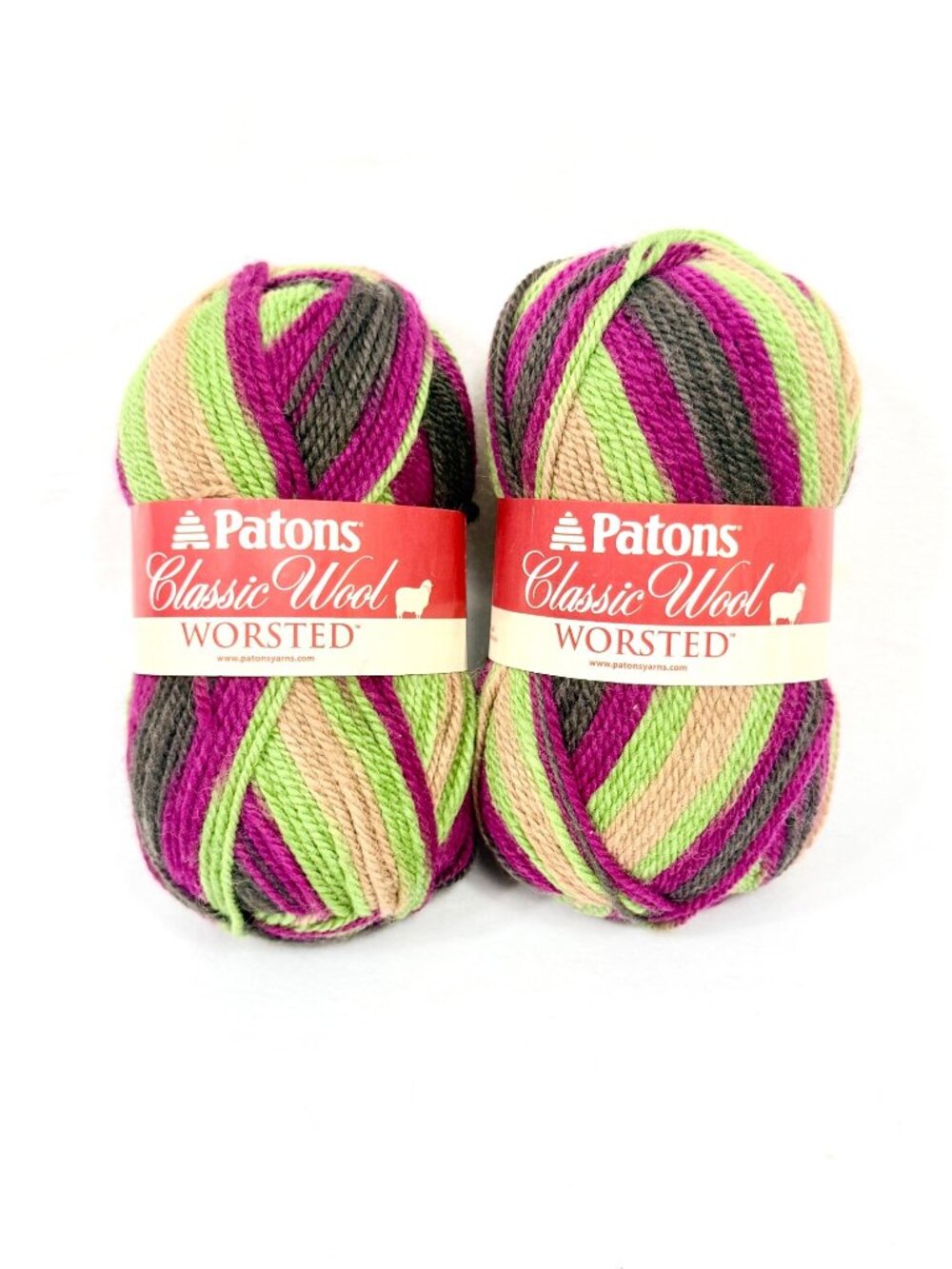 Patons Classic 100% Wool Worsted Yarn Kimono Stripes Medium Lot of 2 New Skeins